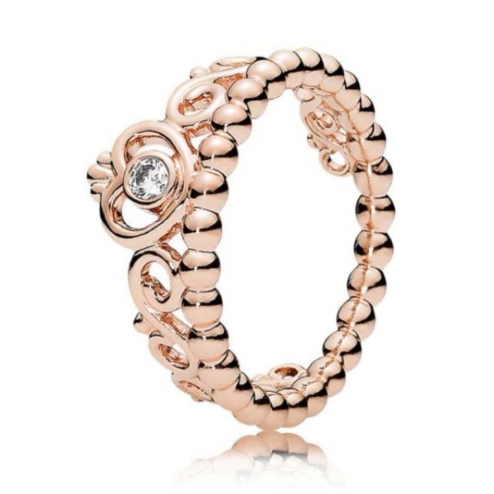 RING SET Pandora Rose Gold My Princess Tiara Ring and Pave Band